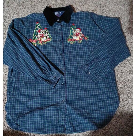 QUIZZ Woman, Size 22 Long Sleeve, Cotton Plaid, Embroidery CHRISTMAS Shirt - Picture 1 of 3